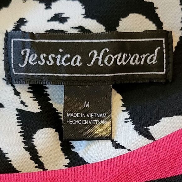 Jessica Howard Black White & Pink Baroque Print Boat Neck Shift Dress Size M - Picture 6 of 8